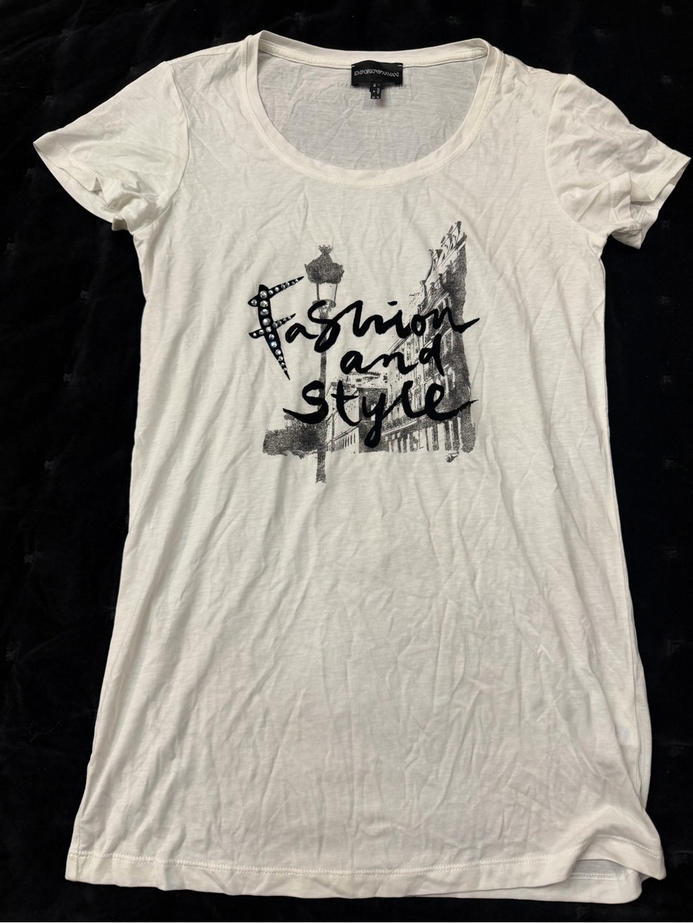 Emporio Armani White Graphic Scoop Neck Tee
